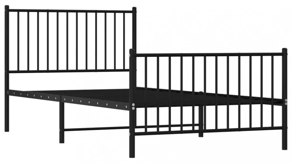 fekete fém ágykeret fej- és lábtámlával 100 x 200 cm