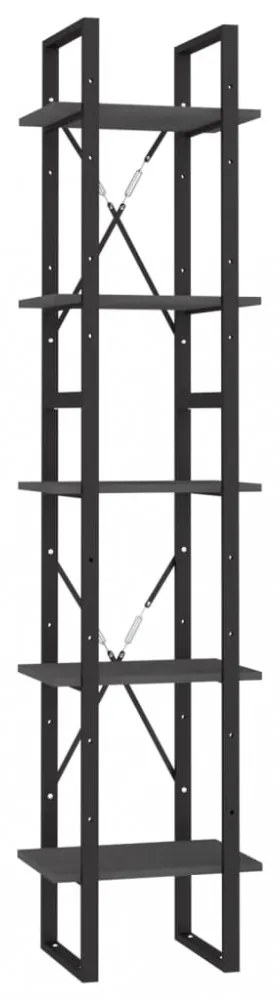 ötszintes szürke fenyőfa könyvszekrény 40 x 30 x 175 cm