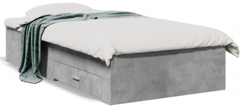 betonszürke szerelt fa ágykeret fiókokkal 90 x 200 cm