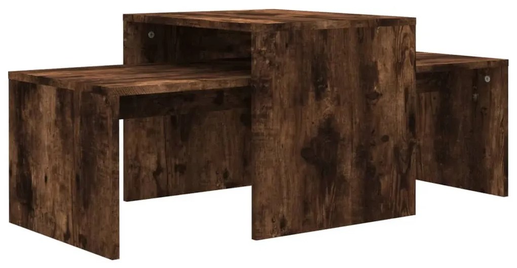Füstös tölgy színű szerelt fa dohányzóasztalszett 100x48x40 cm