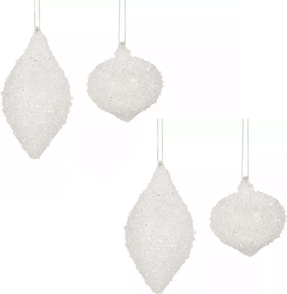 Bombák Karácsonyfa Medálok 4 db jégüveg fehér karácsonyfa ajándék