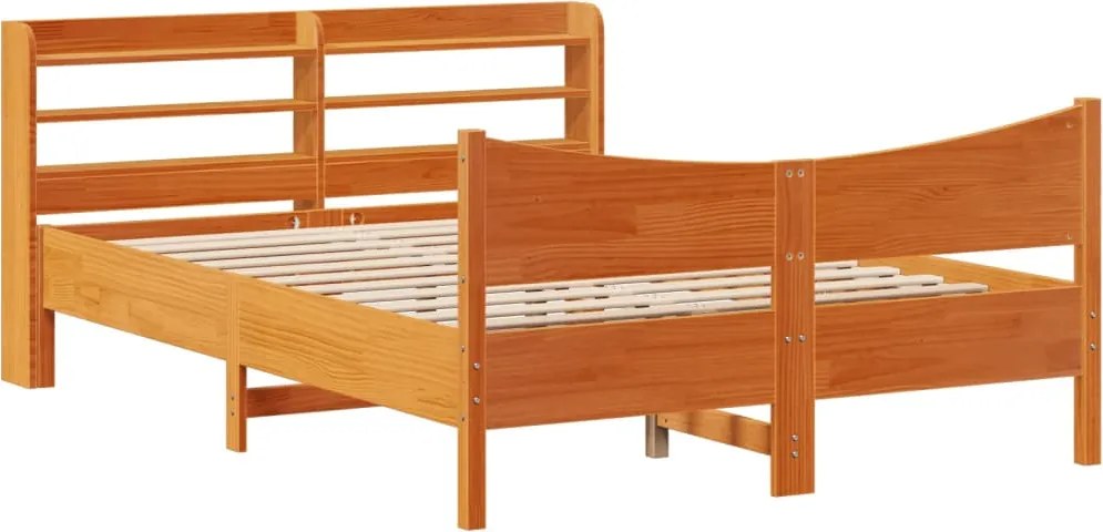 vidaXL viaszbarna tömör fenyőfa ágykeret fejtámlával 135 x 190 cm