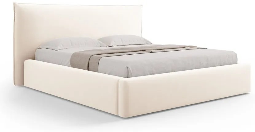 Krémszínű kárpitozott ágyneműtartós franciaágy ágyráccsal 180x200 cm Elio – Milo Casa