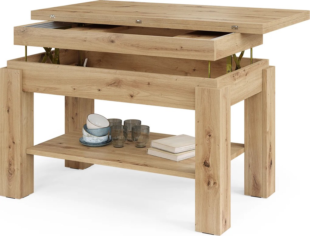 Mazzoni BRAWO Artisan Tölgy - NYITHATÓ/MAGASÍTHATÓ DOHÁNYZÓASZTAL POLCCAL ÉTKEZŐASZTALKÉNT IS HASZNÁLHATÓ