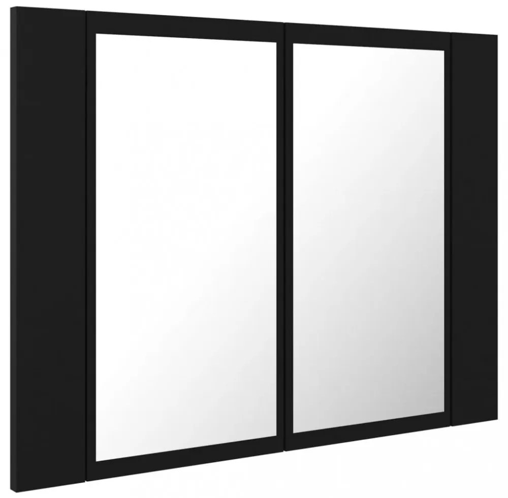 fekete akril LED-es fürdőszobaszekrény tükörrel 60x12x45 cm