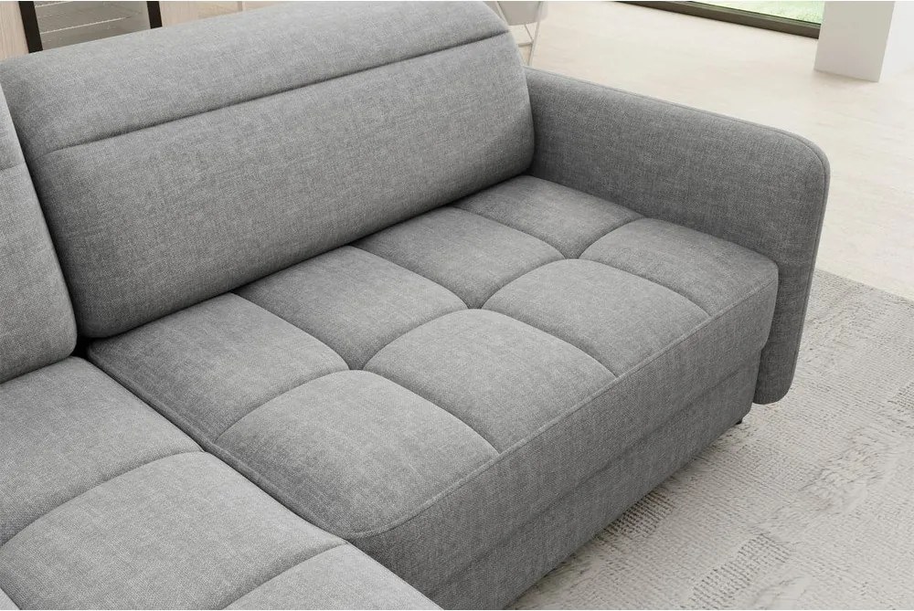 Szürke bársony kinyitható-tárolóhelyes sarokkanapé (bal oldali-L alakú) Barea – ELTAP