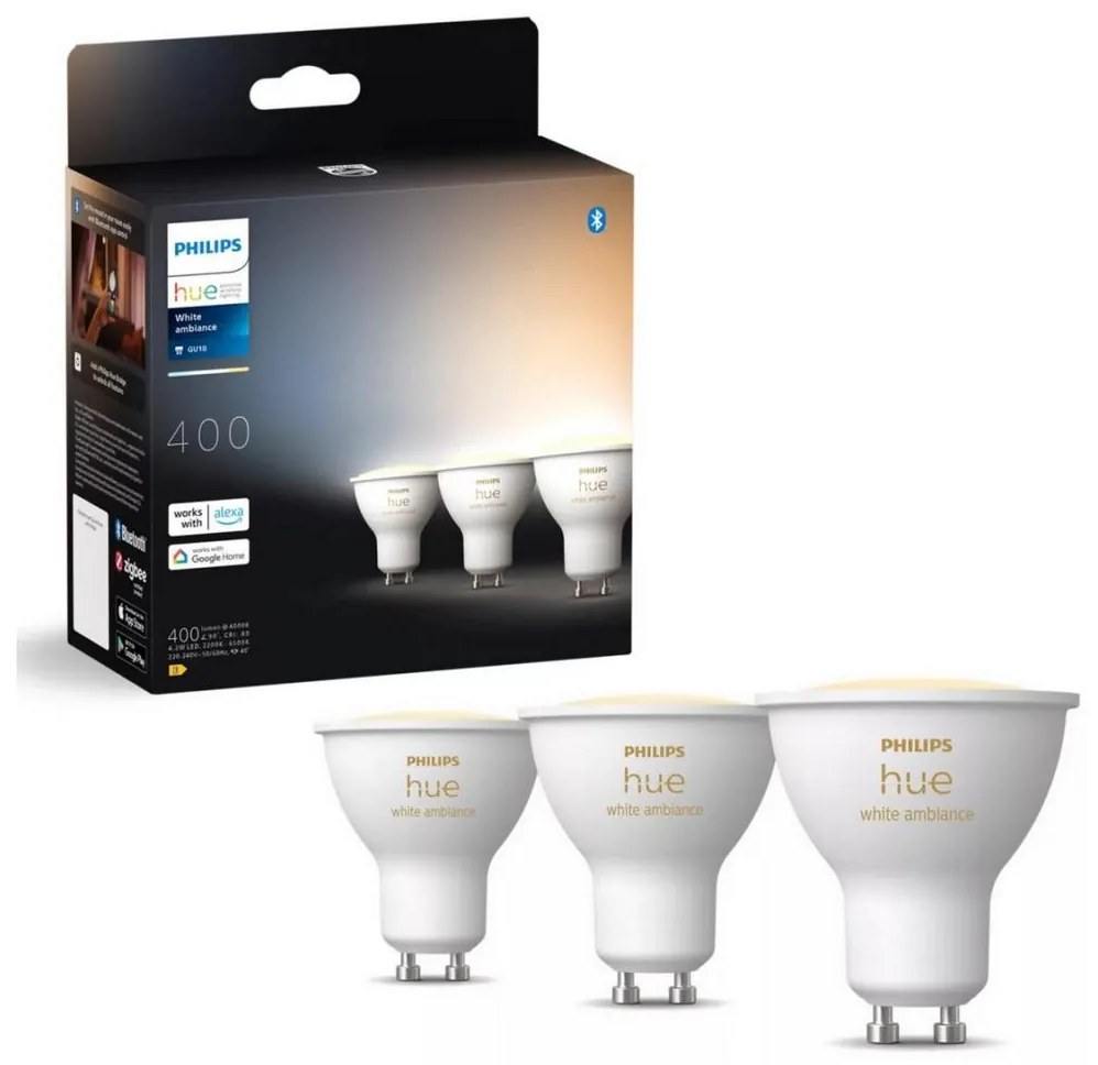 Philips KÉSZLET 3x LED Dimmelhető izzó Philips Hue WHITE AMB. GU10/4,2W/230V 2200-6500K P6174