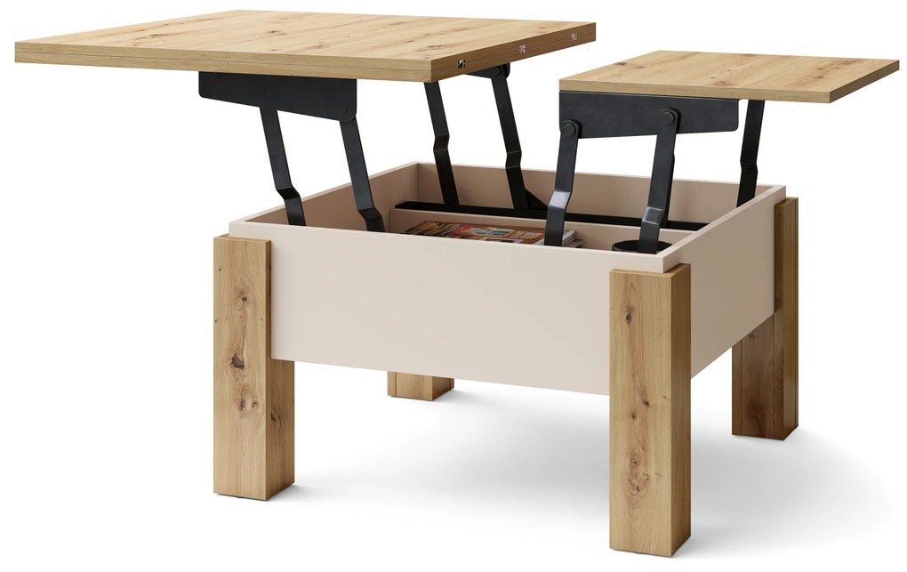 Mazzoni OSLO Artisan Tölgy/Bézs (Pezsgő) - NYITHATÓ/MAGASÍTHATÓ DOHÁNYZÓASZTAL ÉTKEZŐASZTAL ÉS DOHÁNYZÓASZTAL EGYBEN