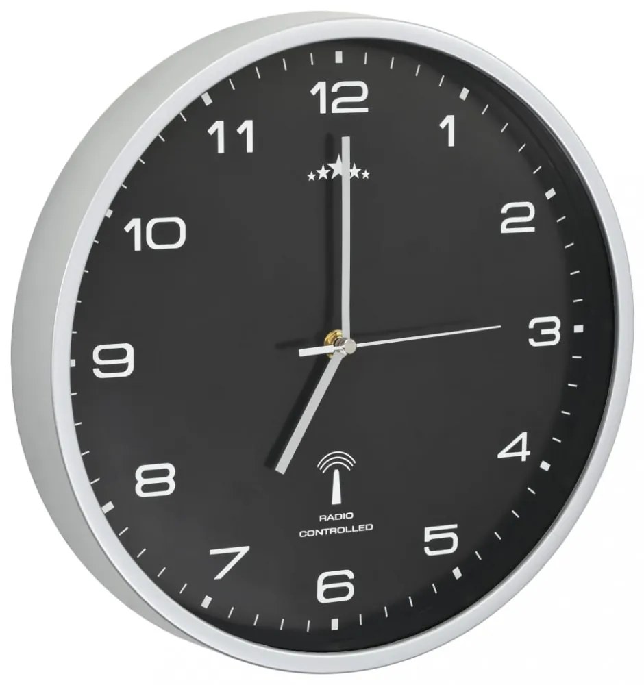 fekete színű rádióvezérelt falióra kvarcszerkezettel 31 cm