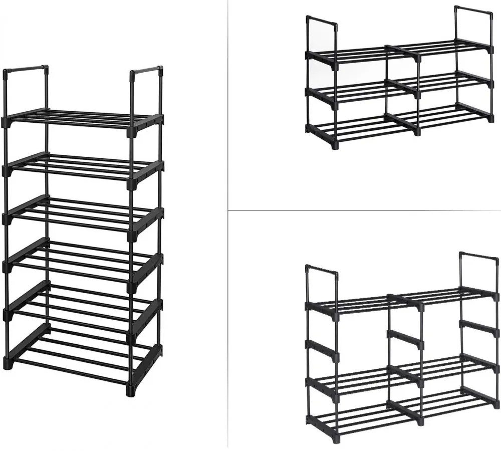 Cipőtartó polc szett, 6 szint, 45x30x106cm, fekete