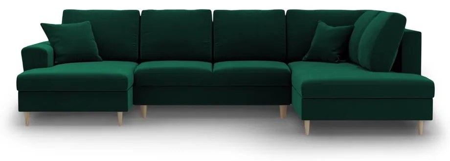 Zöld bársony kinyitható tárolóhelyes sarokkanapé (jobb oldali-U alakú) Kyoto – Cosmopolitan Design