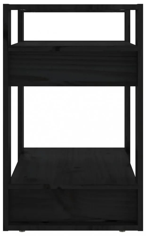 fekete tömör fenyőfa könyvszekrény/térelválasztó 60x35x57 cm