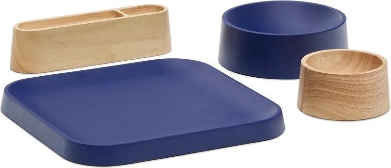 Sötétkék-natúr színű fa szervírozó tálka szett 4 db-os Bletz – Kave Home