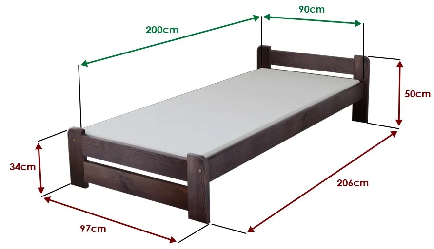 Emily ágy 90x200 cm, diófa Ágyrács: Lamellás ágyrács, Matrac: Matrac nélkül