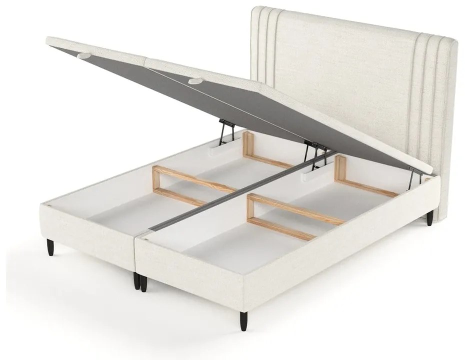 Bézs kárpitozott ágyneműtartós franciaágy 200x200 cm Musca – Maison de Rêve