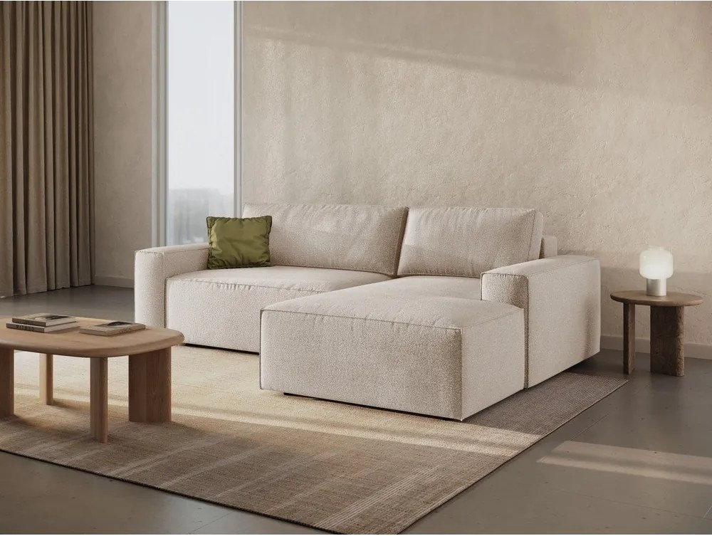 Bézs buklé kinyitható sarokkanapé (jobb oldali) Jodie – Micadoni Home