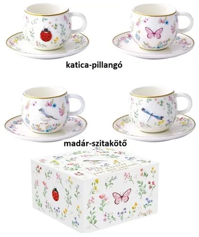 Porcelán eszpresszó kávés csésze 2 db-os díszdobozban Fancy Garden / Katica-Pillangó