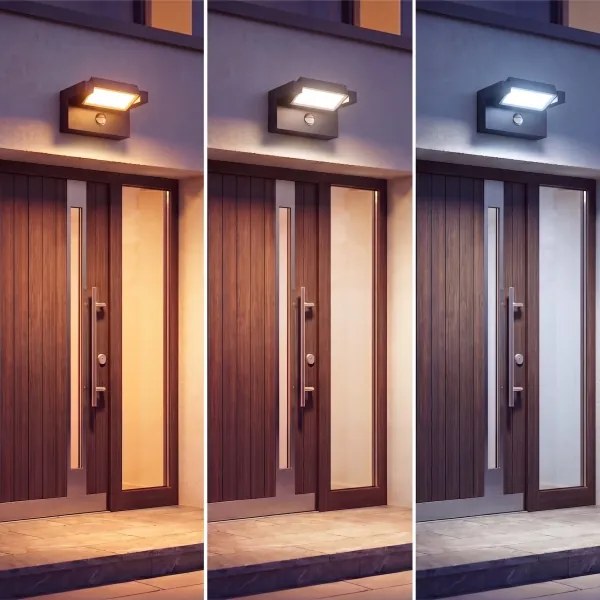 LED kültéri fali lámpa érzékelővel LED/25W/230V IP54 fekete