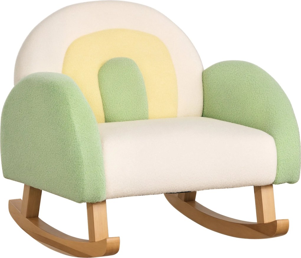 HOMCOM Gyermek Pihenőszék Hintaszék Kicsiknek: Karosszék és Kanapé 1,5-3 Éves Gyerekeknek, Faux Gyapjúval és Eukaliptusz Fából | Aosom