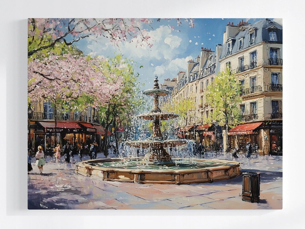 Poszter Város Párizs Tér Szökőkút Kávézó Tavasz 80x60