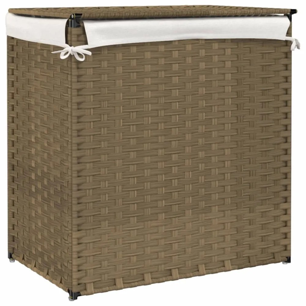 polyrattan szennyeskosár 2 rekesszel 53x33x57 cm