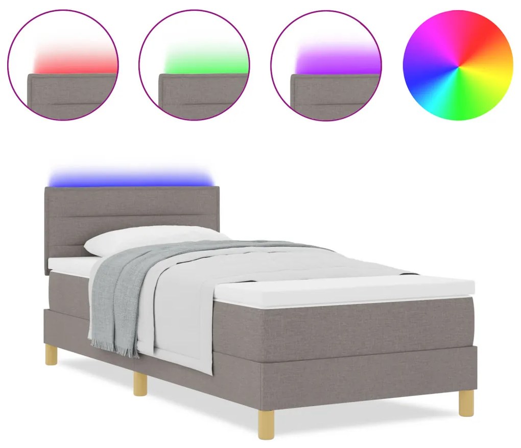 vidaXL LED Box Spring Ágy matracmal Tópszínű 80 x 200 cm szövet