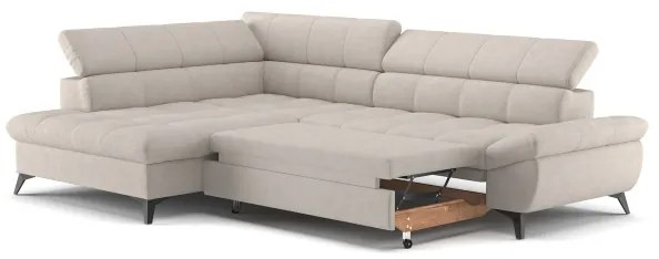 Beige MARANO balos sarokkanapé ággyá alakítható, L-alakú