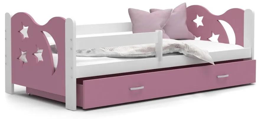 MICKEY P1 COLOR gyerekágy + AJÁNDÉK matrac + ágyrács, 160x80 cm, fehér/rózsaszín