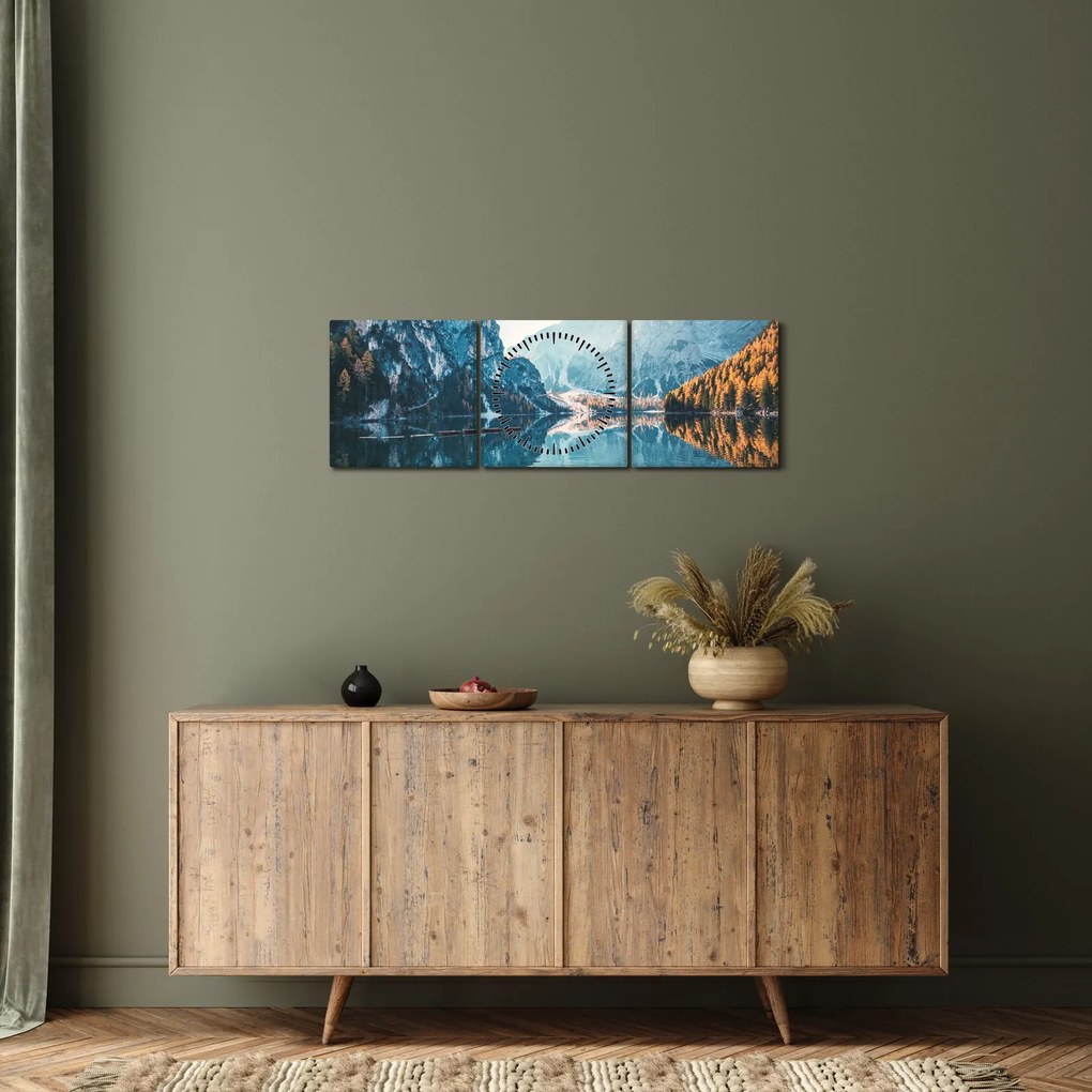 Kép - Csónakok a Braies-tónál (órával) (90x30 cm)