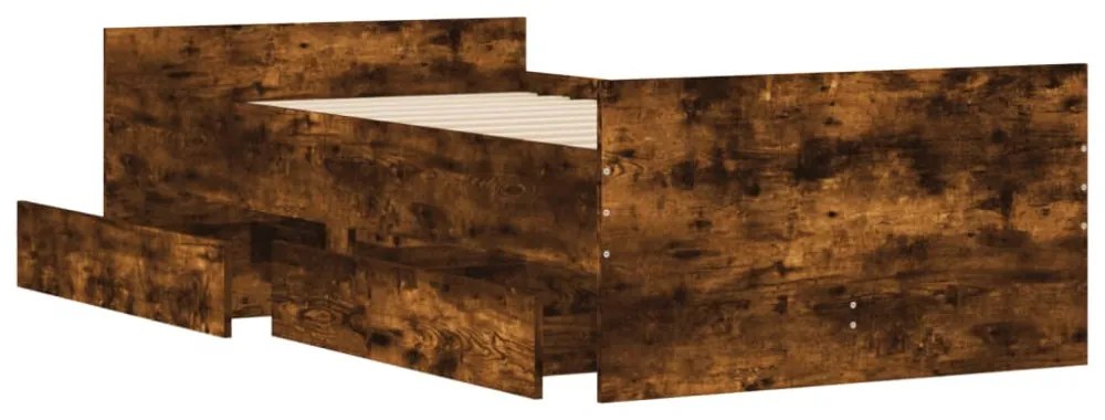 füstös tölgy színű műfa ágykeret fiókokkal 90 x 200 cm