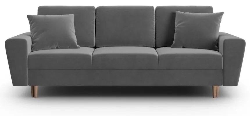 Világosszürke bársony kinyitható tárolóhelyes kanapé 235 cm Kyoto – Cosmopolitan Design