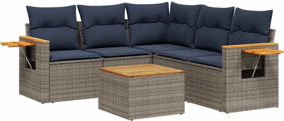 vidaXL 6 részes szürke polyrattan kerti ülőgarnitúra párnával