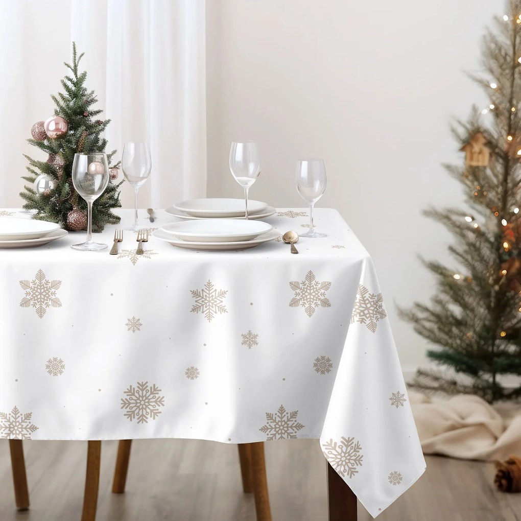 Goldea szögletes terítő 100% pamutvászon - hópelyhek fehéren 100 x 140 cm