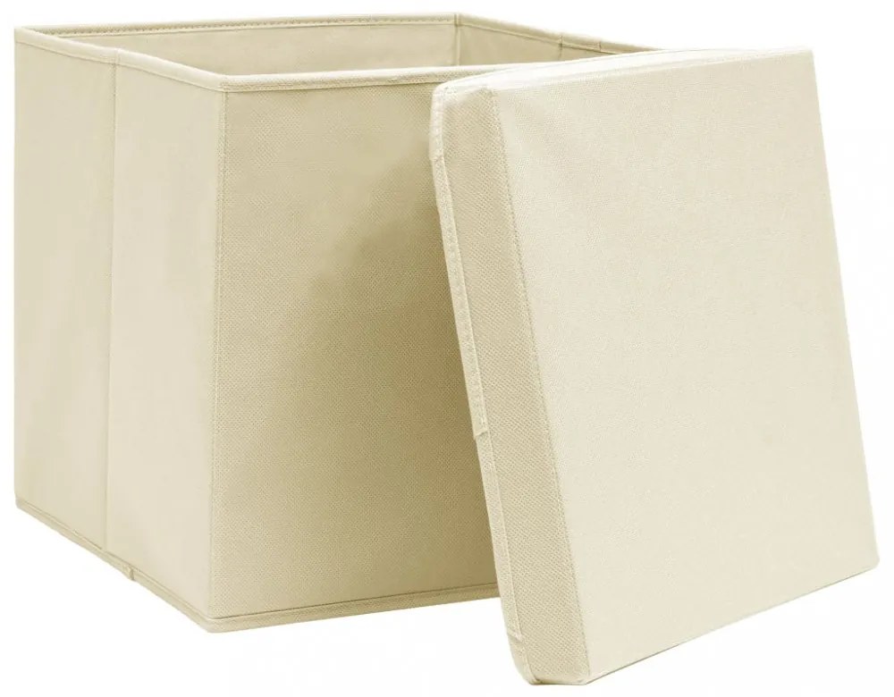 10 db krémszínű szövet tárolódoboz fedéllel 32 x 32 x 32 cm