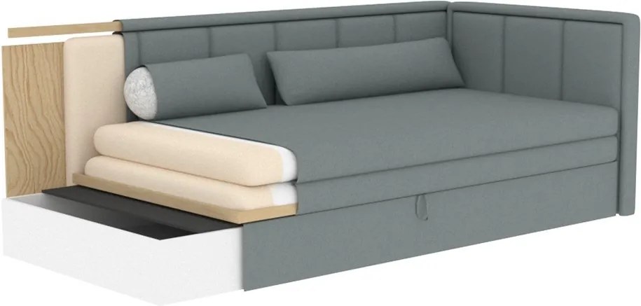 Kék-szürke zsenília kinyitható-tárolóhelyes kanapé 214 cm Fulgeo – ELTAP