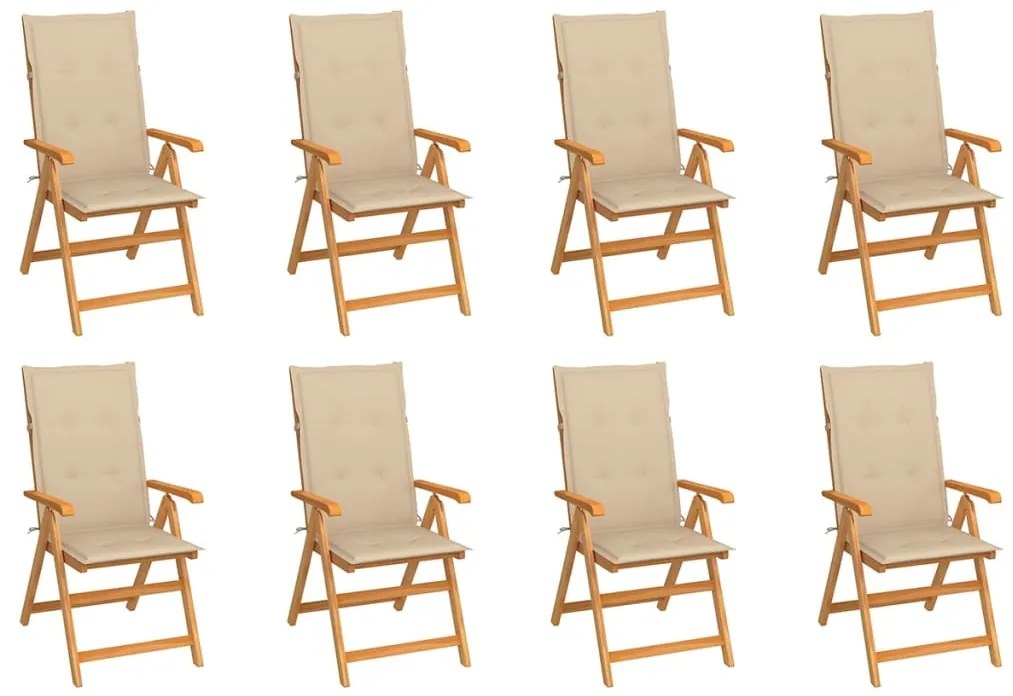 vidaXL 8 db dönthető tömör tíkfa kerti szék párnákkal