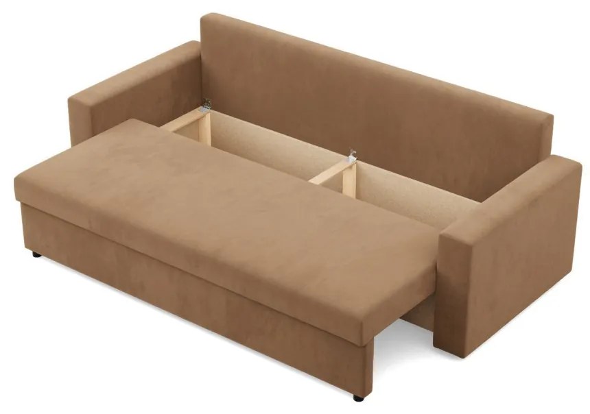 Zeus kanapéágy, szövet anyag, hab töltet, egyenes kartámasz, barna