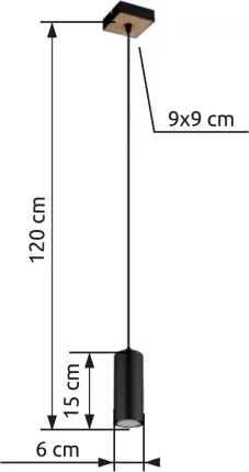 Globo 57911HBW Függeszték fém matt fekete, MDF fa sötét, fém matt fekete, kábel PVC fekete, HxSzxM: 90x90x1200mm, nem tartozék: 1x GU10 35W 230V