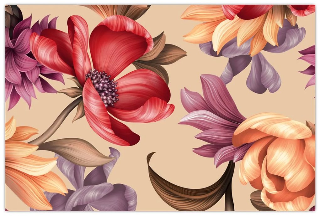 Kép - Vintage virágok (90x60 cm)