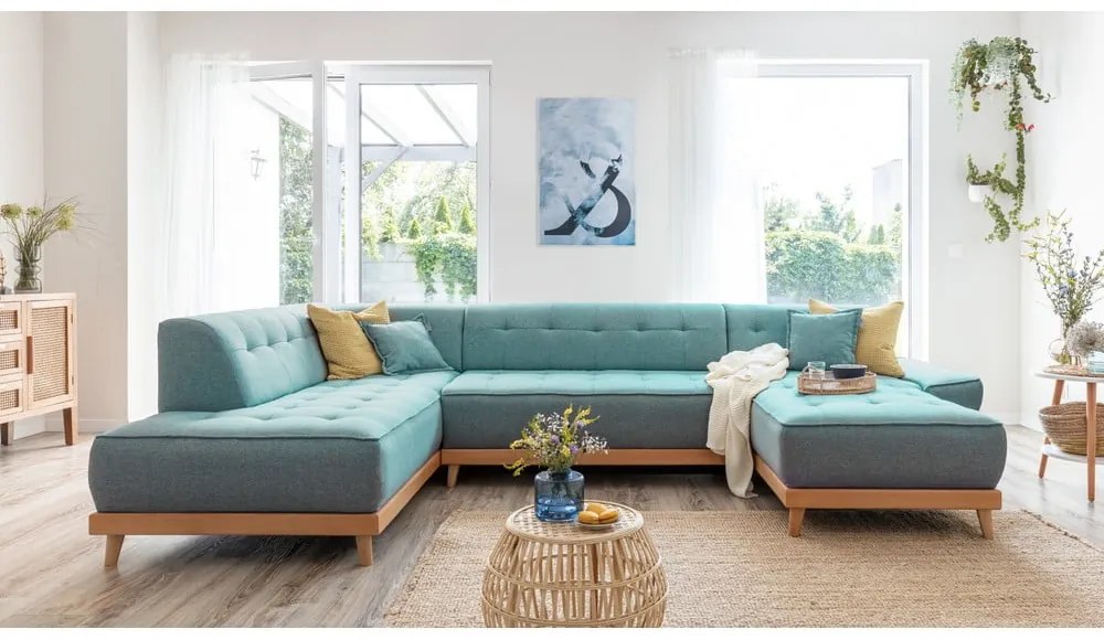 Türkiz kinyitható sarokkanapé (bal oldali-U alakú) Dazzling Daisy – Miuform