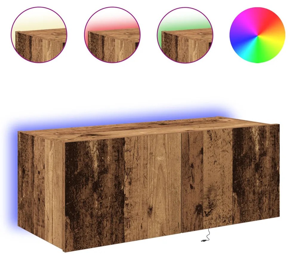 TV Fali Szekrény LED Világítással Régi Fa 80x35x31 cm