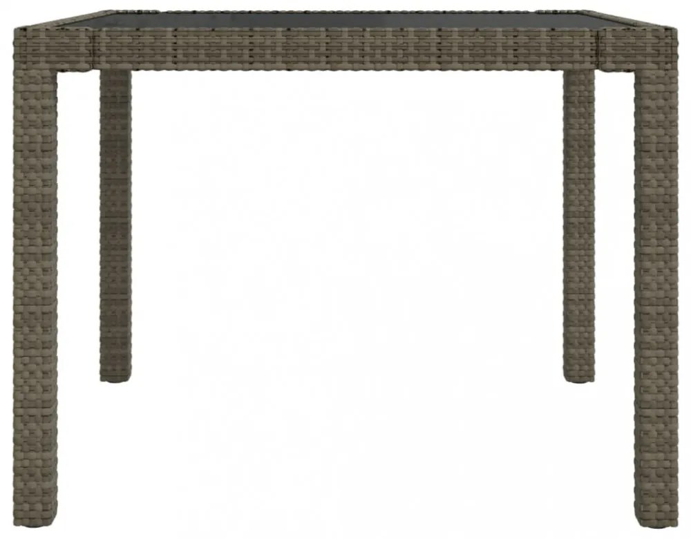 szürke polyrattan és edzett üveg kerti asztal 90 x 90 x 75 cm