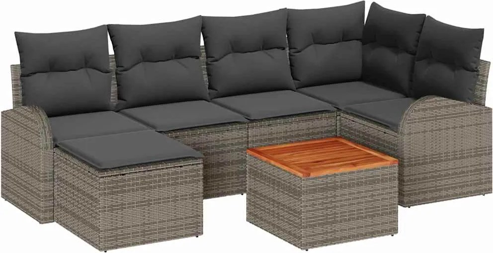 vidaXL Kerti Kanapé Szett párnával 7 pcs Szürke polirattan