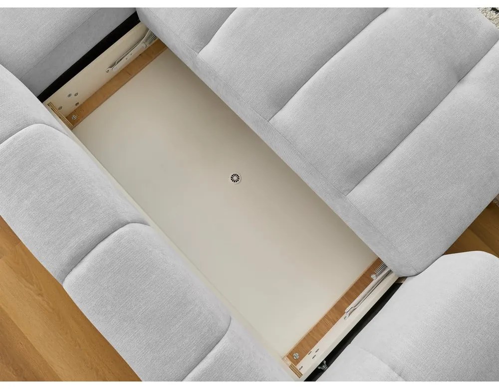 Világosszürke kinyitható-tárolóhelyes sarokkanapé (jobb oldali-heverő résszel) Fuji – Bobochic Paris