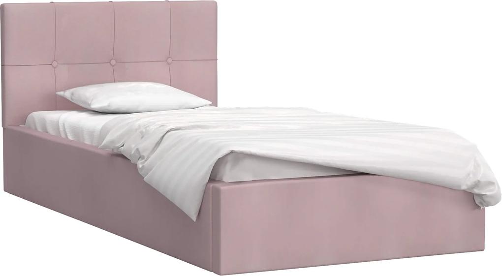 GM INGRIT kárpitozott egyszemélyes ágy ágyneműtartóval 90x200 - rózsaszín