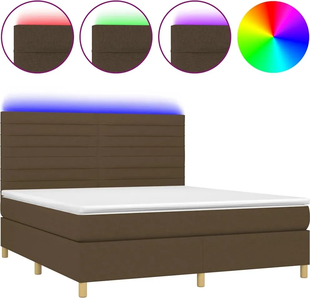 vidaXL barna szövet rugós és LED-es ágy matraccal 180 x 200 cm
