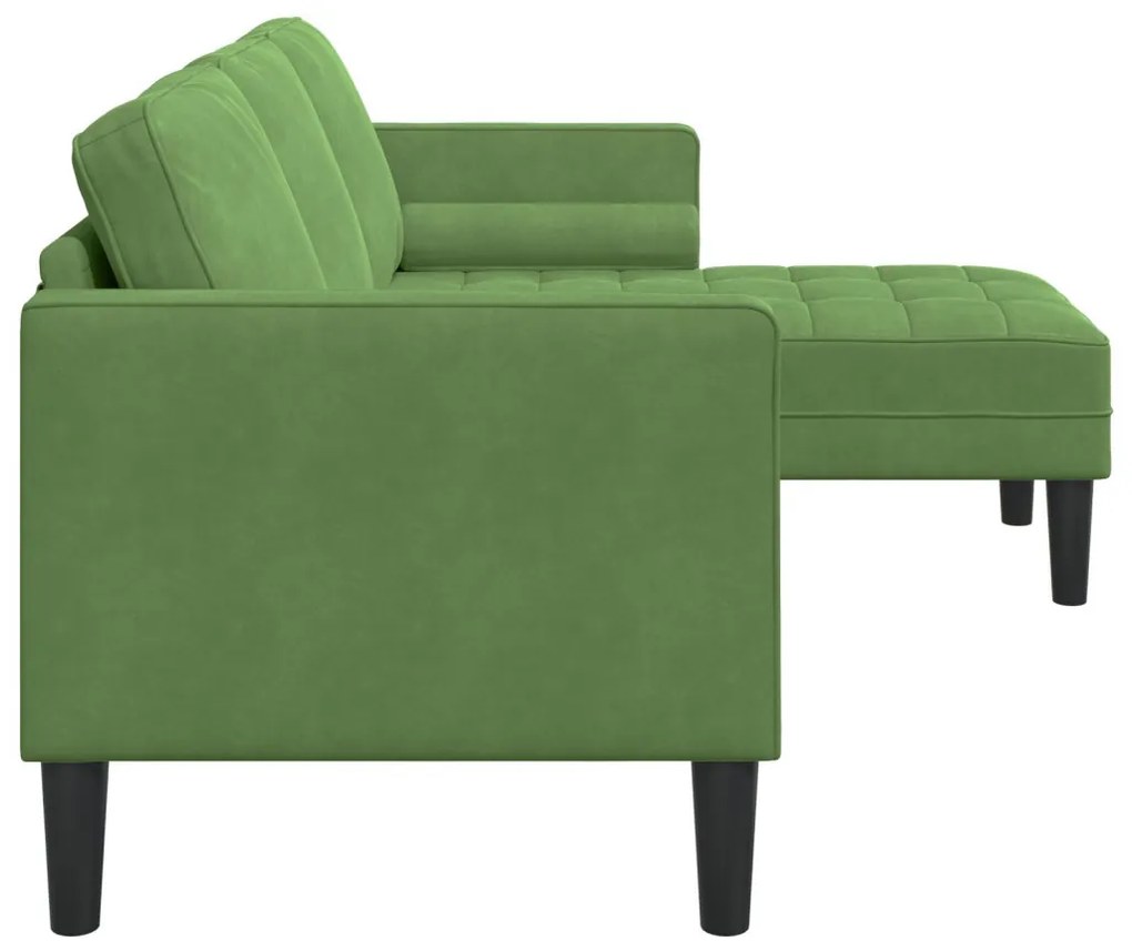 Kerti Kanapé Párnákkal és Ülőgarnitúrával L-alakú Világos Zöld Bársony, 3-Fős Kanapé Chaise L-alakú Világos Zöld 160 cm Bársony, Pad Világos Zöld 113x57x39 cm Bársony