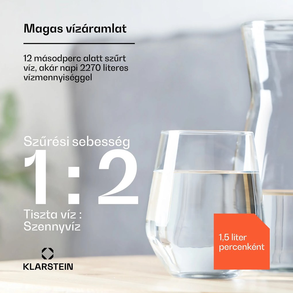 Klarstein PureLine 600, szűrőrendszer, fordított ozmózis, 600 GPD / 2270 L/d