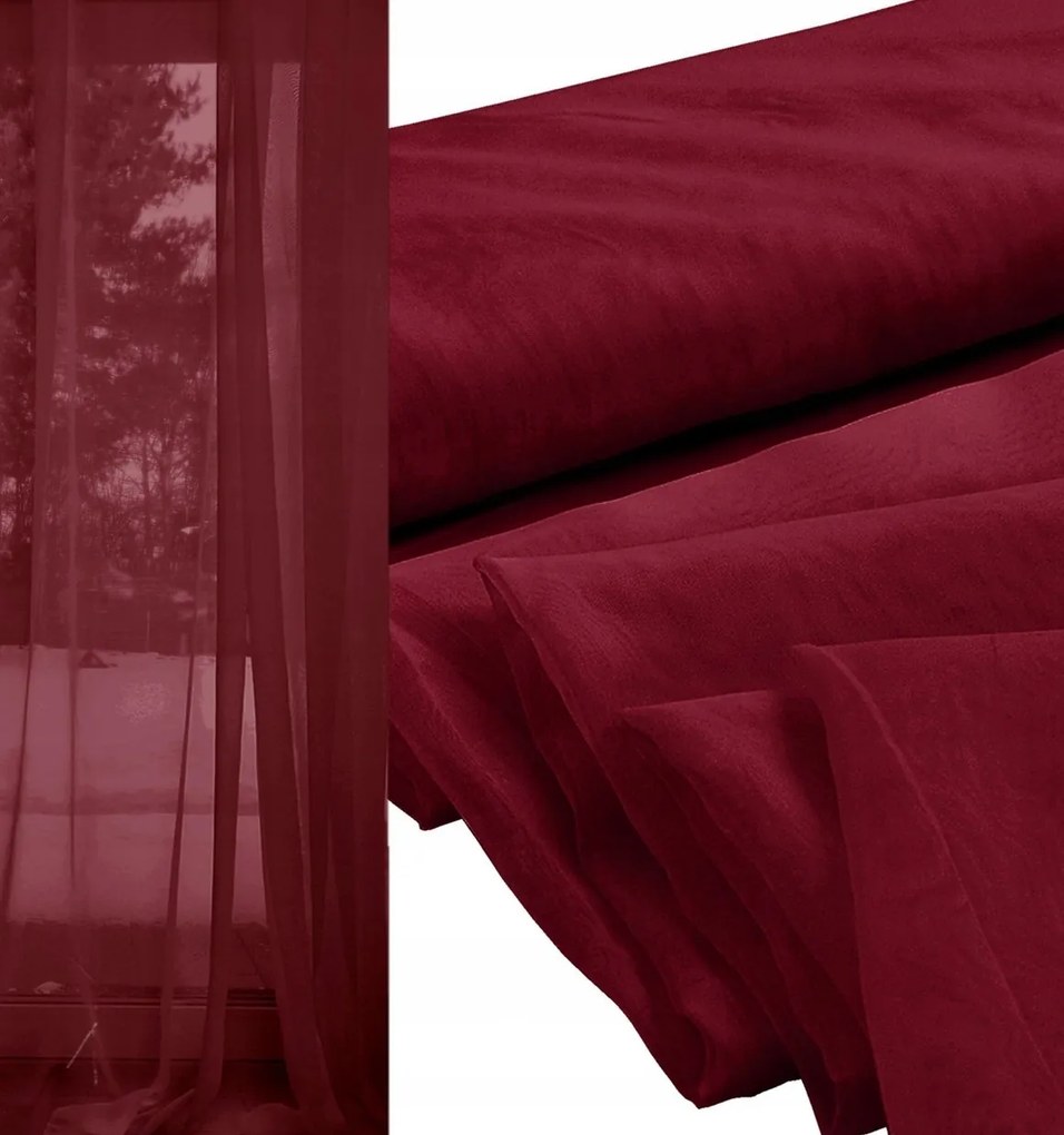 Függöny finom, sima voile méteráru, 300 cm magas, bordó