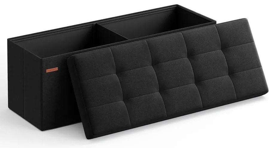 SONGMICS tárolós ülőke – összecsukható pad, 38 × 110 × 38 cm, tinta­fekete színben